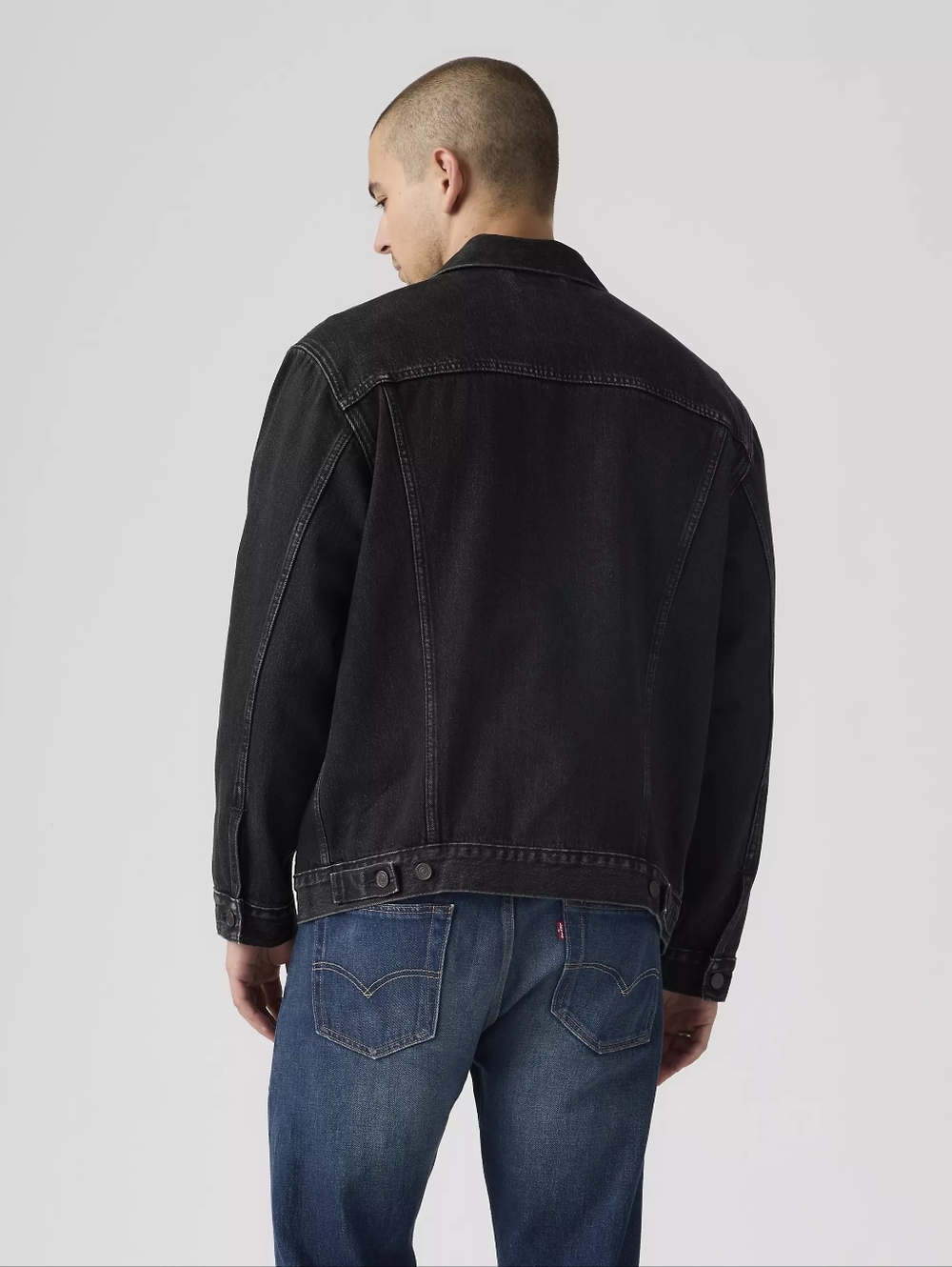 Levis Black Denim Trucker Jacket Relaxed Fit Mens Size XXL - Picture 2 of 8